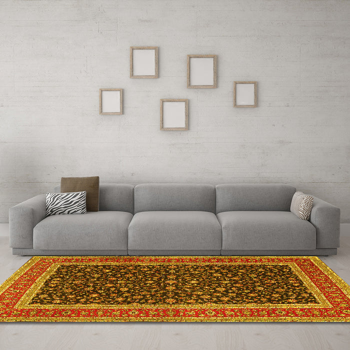 Machine Washable Persian Yellow Traditional Rug in a Living Room, wshtr3501yw