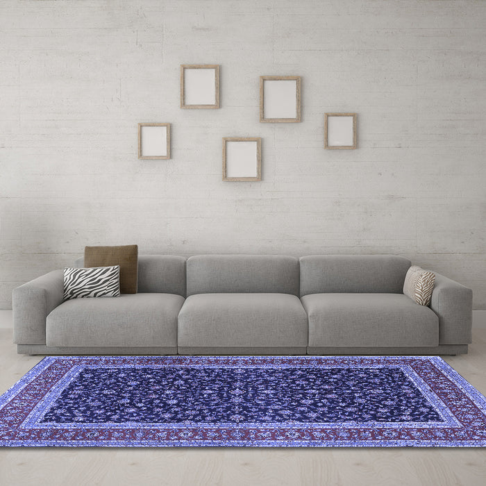 Machine Washable Persian Blue Traditional Rug in a Living Room, wshtr3501blu