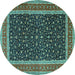 Round Machine Washable Persian Turquoise Traditional Area Rugs, wshtr3501turq