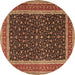 Round Machine Washable Persian Brown Traditional Rug, wshtr3501brn