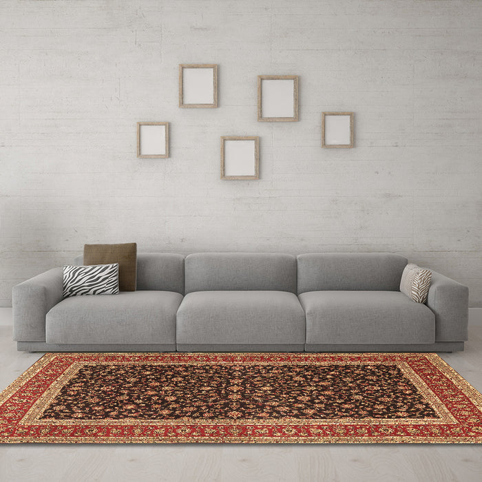 Machine Washable Persian Brown Traditional Rug in a Living Room,, wshtr3501brn