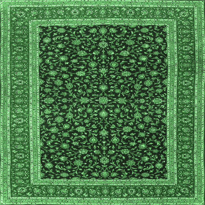Square Machine Washable Persian Emerald Green Traditional Area Rugs, wshtr3501emgrn