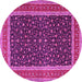 Round Machine Washable Persian Pink Traditional Rug, wshtr3501pnk