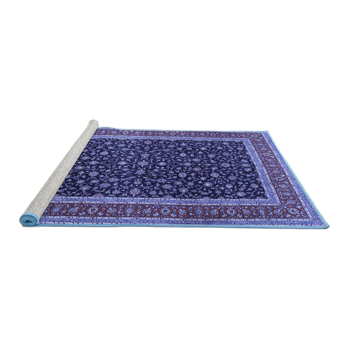 Sideview of Machine Washable Persian Blue Traditional Rug, wshtr3501blu