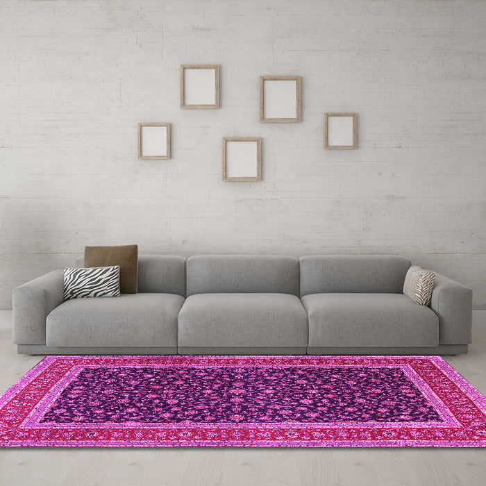 Machine Washable Persian Pink Traditional Rug in a Living Room, wshtr3501pnk