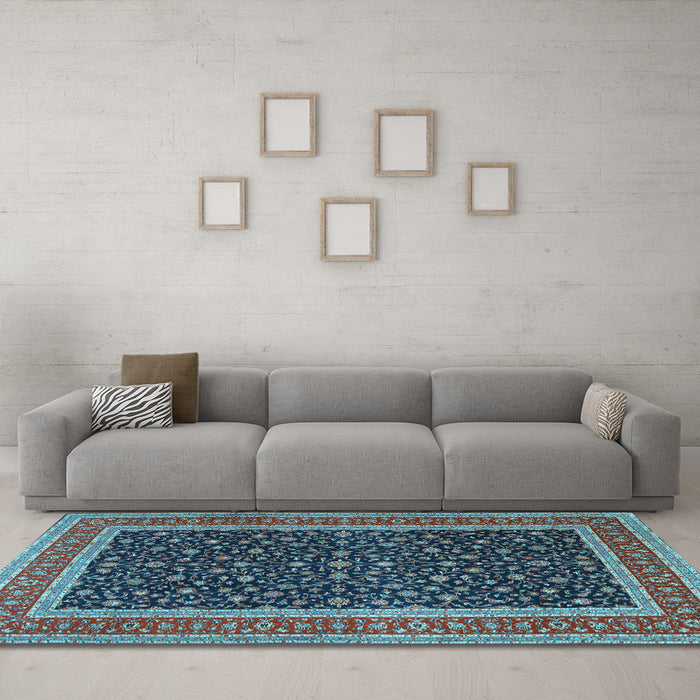 Machine Washable Persian Light Blue Traditional Rug in a Living Room, wshtr3501lblu