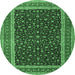 Round Machine Washable Persian Emerald Green Traditional Area Rugs, wshtr3501emgrn