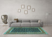 Machine Washable Persian Turquoise Traditional Area Rugs in a Living Room,, wshtr3501turq