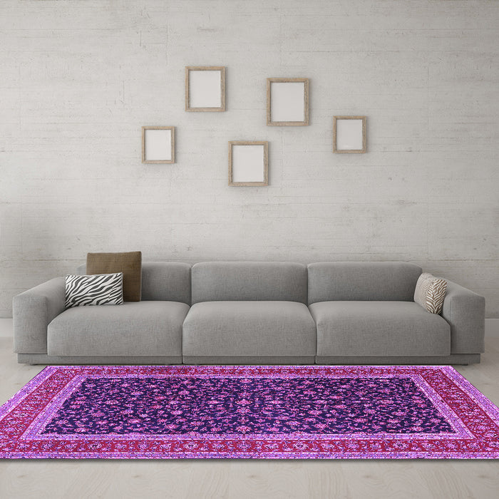 Machine Washable Persian Purple Traditional Area Rugs in a Living Room, wshtr3501pur