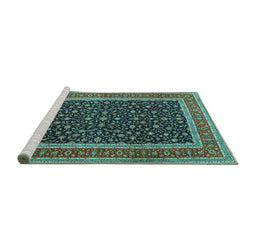 Sideview of Machine Washable Persian Turquoise Traditional Area Rugs, wshtr3501turq