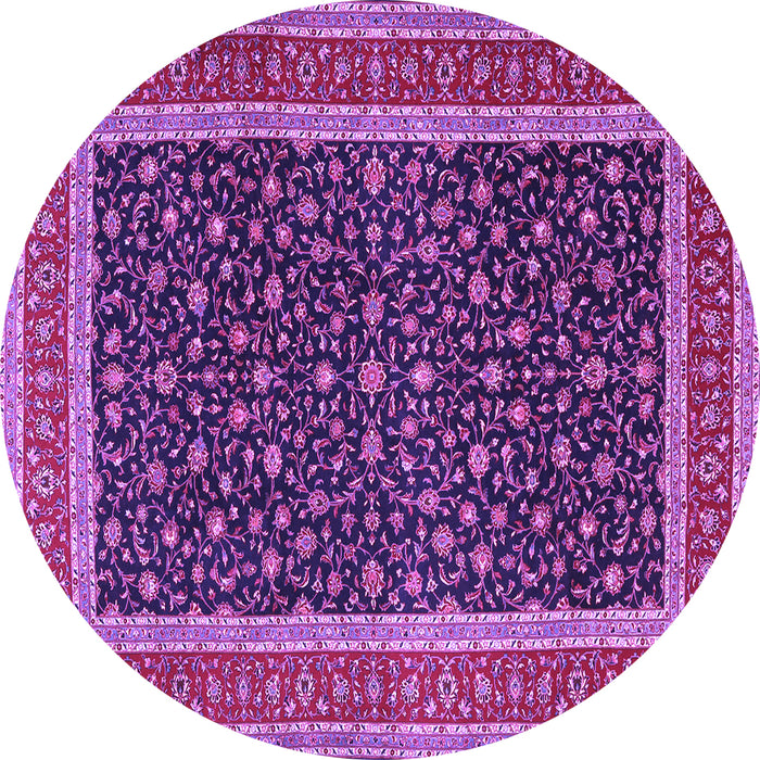 Round Machine Washable Persian Purple Traditional Area Rugs, wshtr3501pur
