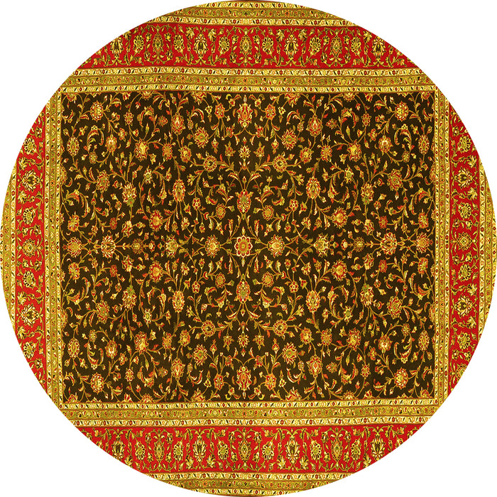 Round Machine Washable Persian Yellow Traditional Rug, wshtr3501yw
