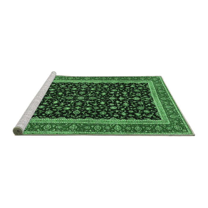 Sideview of Machine Washable Persian Emerald Green Traditional Area Rugs, wshtr3502emgrn