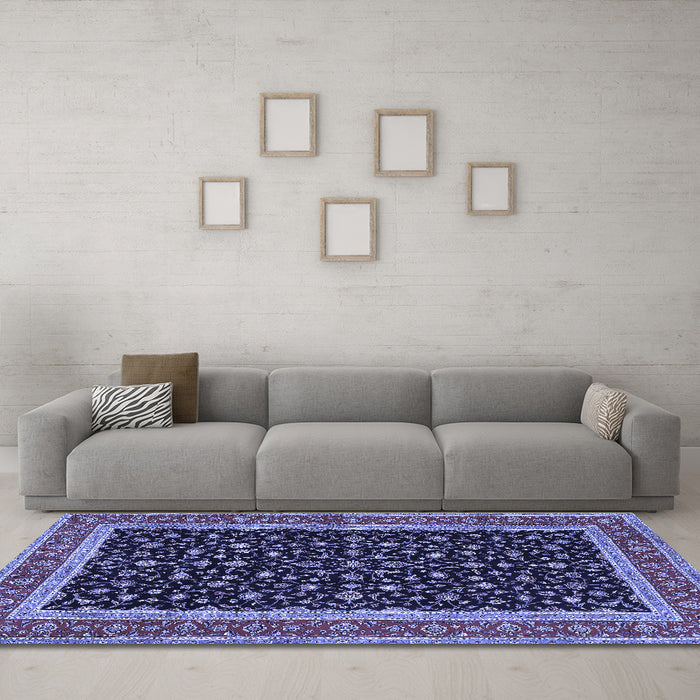 Machine Washable Persian Blue Traditional Rug in a Living Room, wshtr3502blu