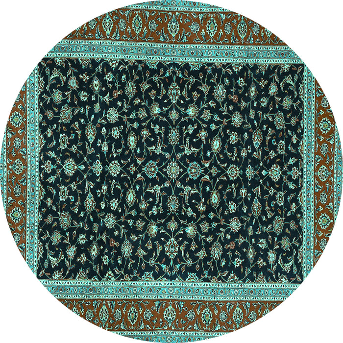 Round Machine Washable Persian Turquoise Traditional Area Rugs, wshtr3502turq