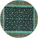 Round Machine Washable Persian Turquoise Traditional Area Rugs, wshtr3502turq