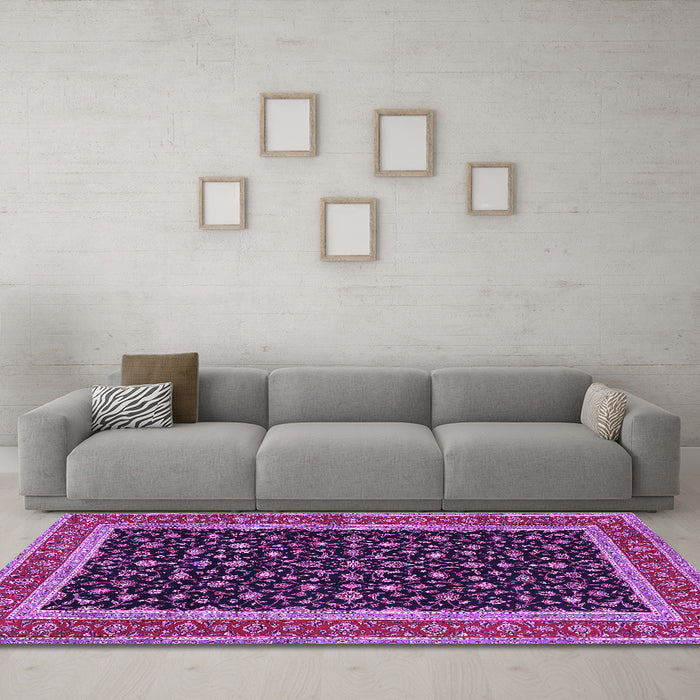 Machine Washable Persian Purple Traditional Area Rugs in a Living Room, wshtr3502pur