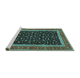 Sideview of Machine Washable Persian Turquoise Traditional Area Rugs, wshtr3502turq