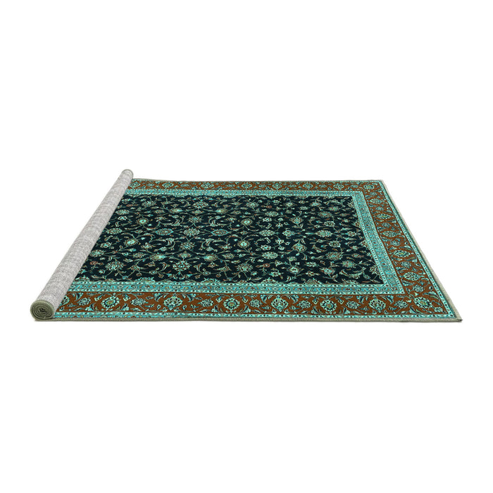 Sideview of Machine Washable Persian Turquoise Traditional Area Rugs, wshtr3502turq