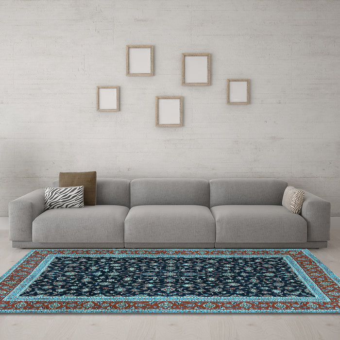 Machine Washable Persian Light Blue Traditional Rug in a Living Room, wshtr3502lblu