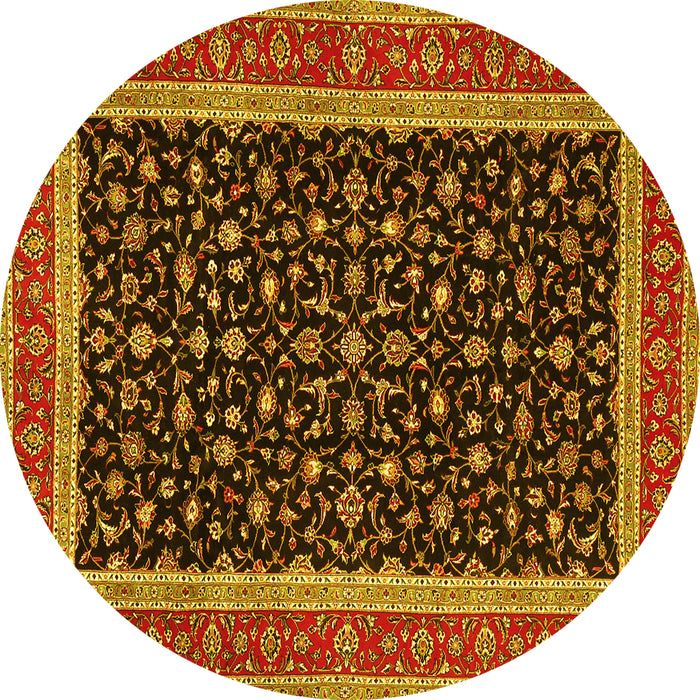 Round Persian Yellow Traditional Rug, tr3502yw