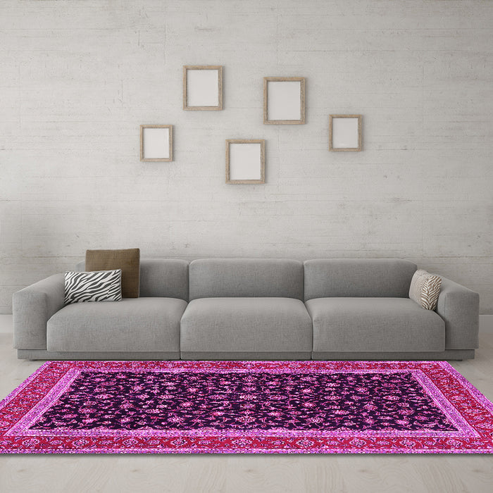 Machine Washable Persian Pink Traditional Rug in a Living Room, wshtr3502pnk