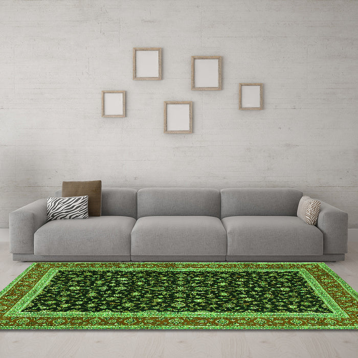 Machine Washable Persian Green Traditional Area Rugs in a Living Room,, wshtr3502grn