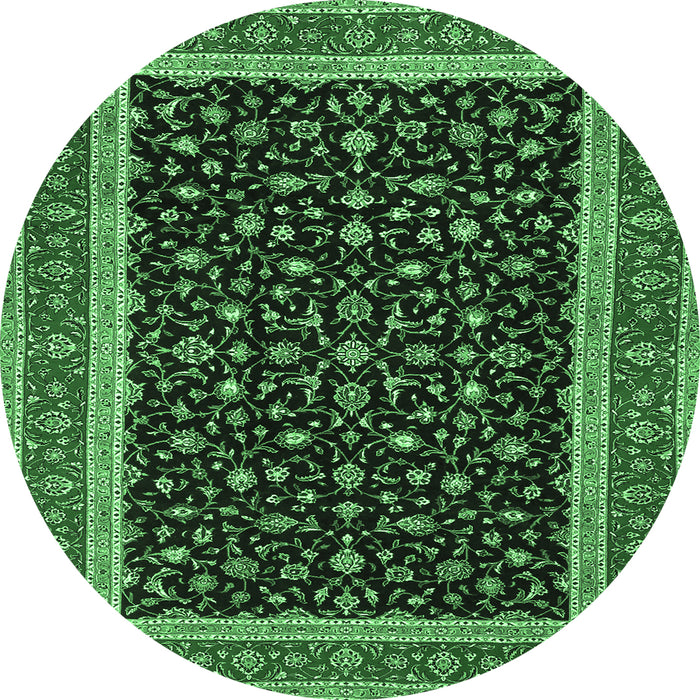 Round Machine Washable Persian Emerald Green Traditional Area Rugs, wshtr3502emgrn