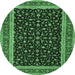 Round Machine Washable Persian Emerald Green Traditional Area Rugs, wshtr3502emgrn