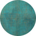 Round Persian Turquoise Traditional Rug, tr3503turq