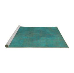 Sideview of Machine Washable Persian Turquoise Traditional Area Rugs, wshtr3503turq