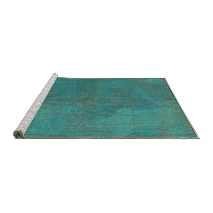 Sideview of Machine Washable Persian Turquoise Traditional Area Rugs, wshtr3503turq