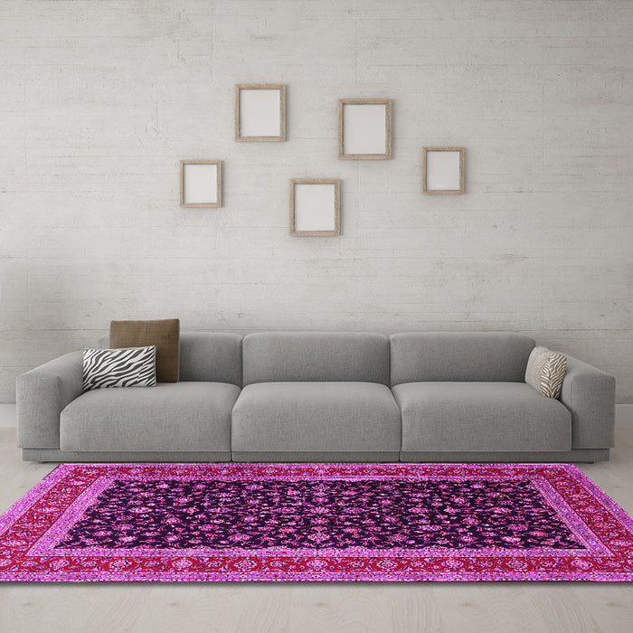 Machine Washable Persian Pink Traditional Rug in a Living Room, wshtr3505pnk
