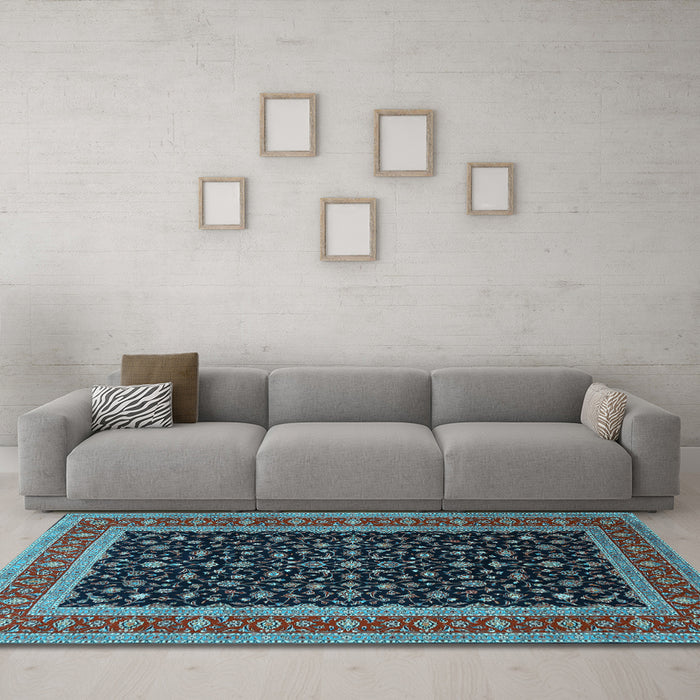 Machine Washable Persian Light Blue Traditional Rug in a Living Room, wshtr3505lblu