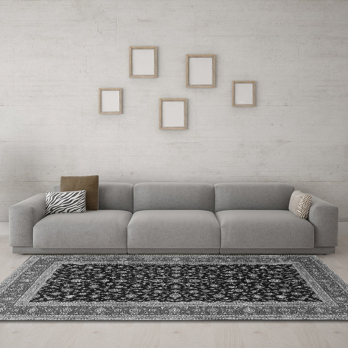Machine Washable Persian Gray Traditional Rug in a Living Room,, wshtr3505gry