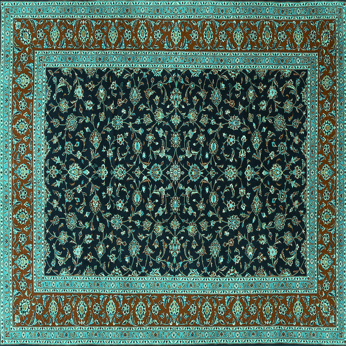 Square Machine Washable Persian Turquoise Traditional Area Rugs, wshtr3505turq