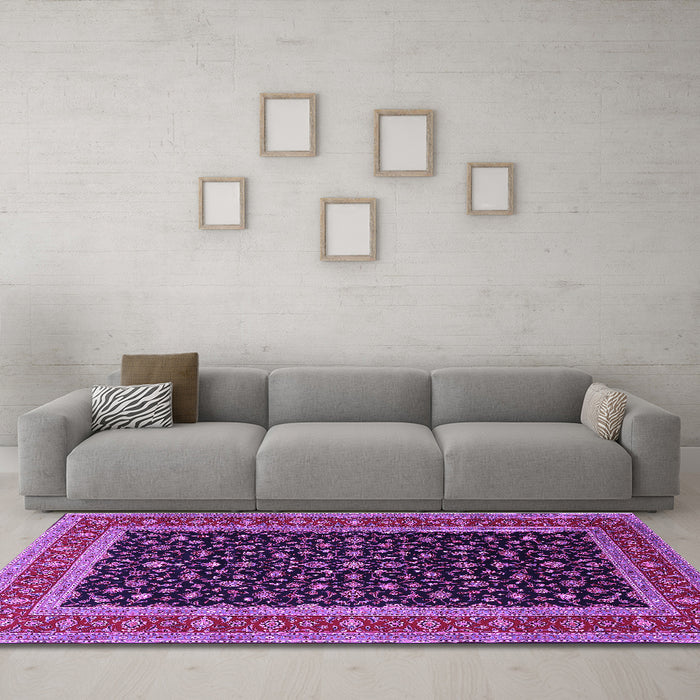 Machine Washable Persian Purple Traditional Area Rugs in a Living Room, wshtr3505pur