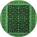 Round Machine Washable Persian Emerald Green Traditional Area Rugs, wshtr3505emgrn