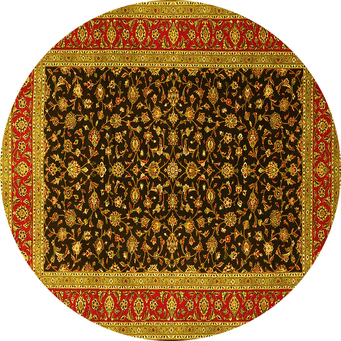 Round Persian Yellow Traditional Rug, tr3505yw