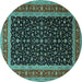 Round Machine Washable Persian Turquoise Traditional Area Rugs, wshtr3505turq