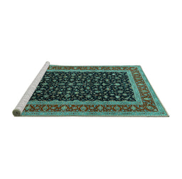 Sideview of Machine Washable Persian Turquoise Traditional Area Rugs, wshtr3505turq