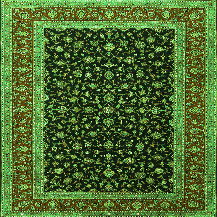 Round Machine Washable Persian Green Traditional Area Rugs, wshtr3505grn