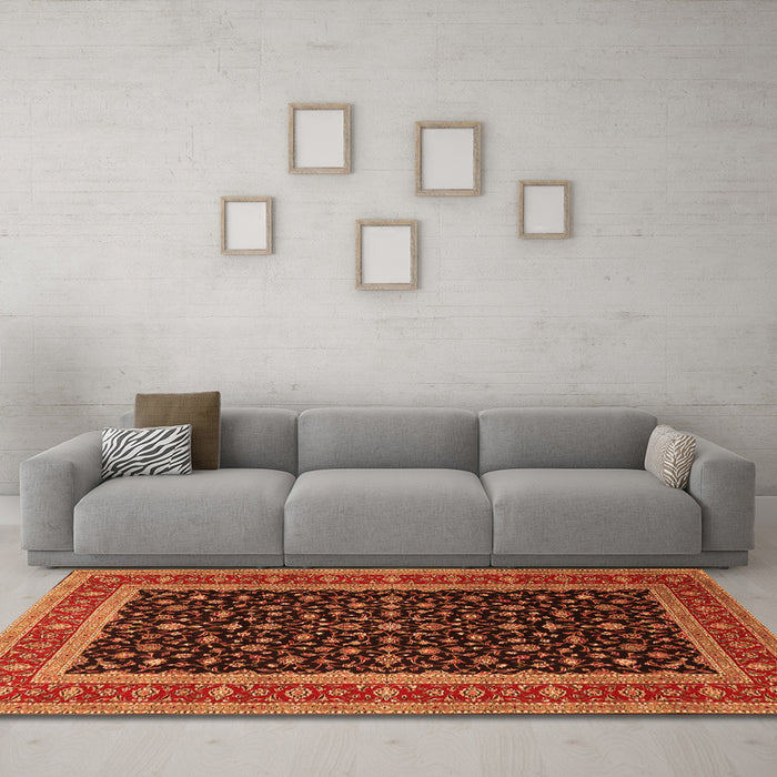 Machine Washable Persian Orange Traditional Area Rugs in a Living Room, wshtr3505org