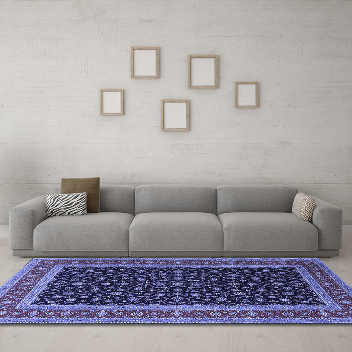 Machine Washable Persian Blue Traditional Rug in a Living Room, wshtr3505blu