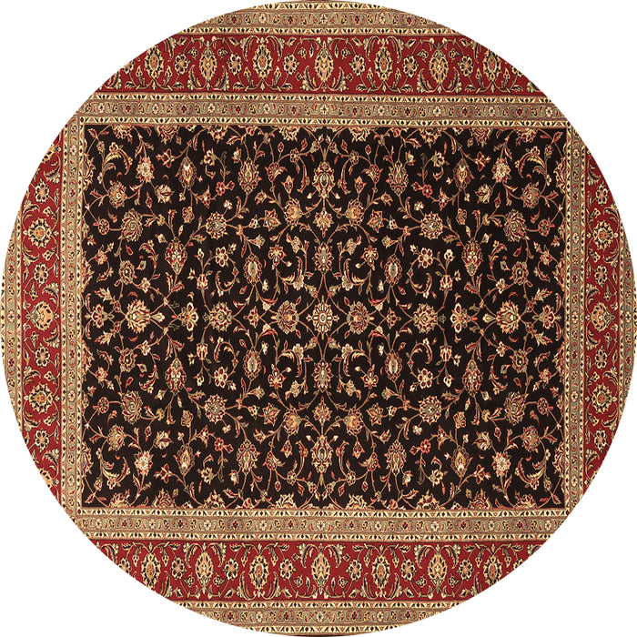 Round Machine Washable Persian Brown Traditional Rug, wshtr3505brn