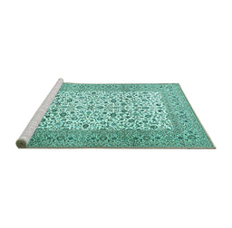 Sideview of Machine Washable Persian Turquoise Traditional Area Rugs, wshtr3506turq