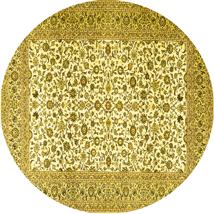 Round Machine Washable Persian Yellow Traditional Rug, wshtr3506yw