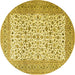 Round Machine Washable Persian Yellow Traditional Rug, wshtr3506yw