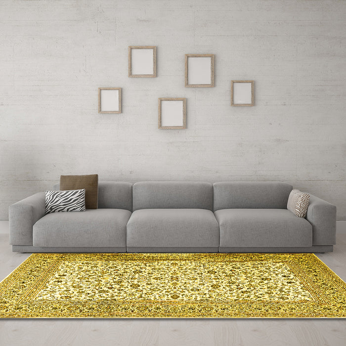 Machine Washable Persian Yellow Traditional Rug in a Living Room, wshtr3506yw