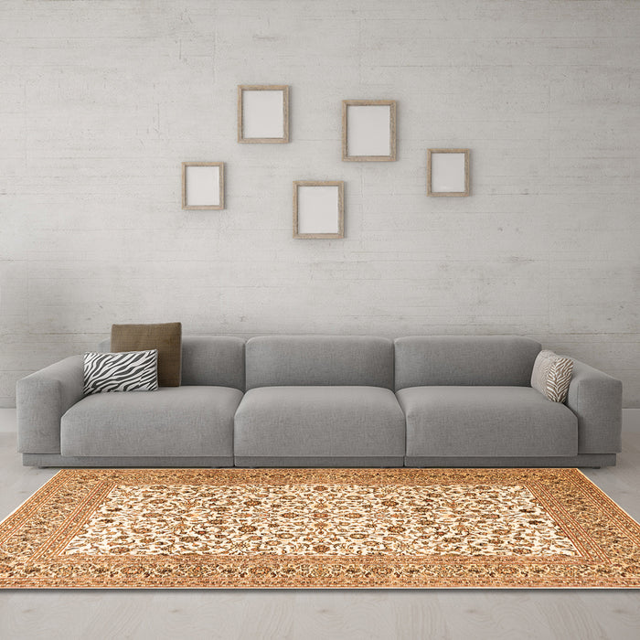 Machine Washable Persian Orange Traditional Area Rugs in a Living Room, wshtr3506org